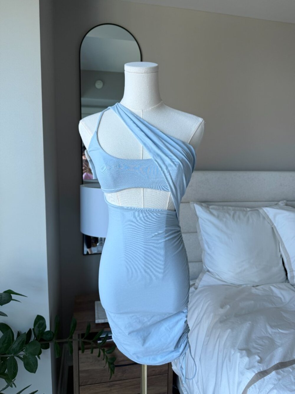 Oh Polly Asymmetric Mini Dress in Blue - Picture 2 of 6